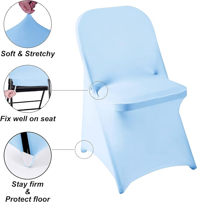 Howhic Folding Chair Covers for Party - 12pcs, Blue Mist Universal Spandex Fitted Chair Covers for Wedding, Banquet, Conference