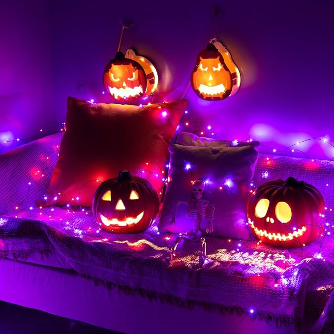 Halloween Fairy Lights 400FT 1200 LED Long Waterproof Plug in Purple and Orange LED String Lights with Remote 8 Modes for Indoor or Outdoor, Patio, Backyard,Garden