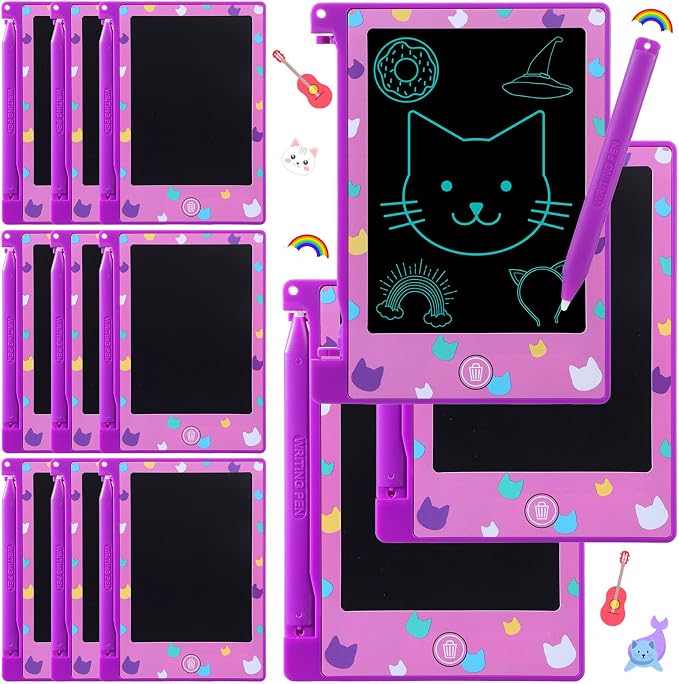 Nezyo 12 Pack Cat House Party Favors Mini LCD Writing Tablet for Kids 4.6 Inch Doodle Board Drawing Tablet Erasable Reusable Electronic Drawing Pads for Cat Party Decor Birthday Supplies