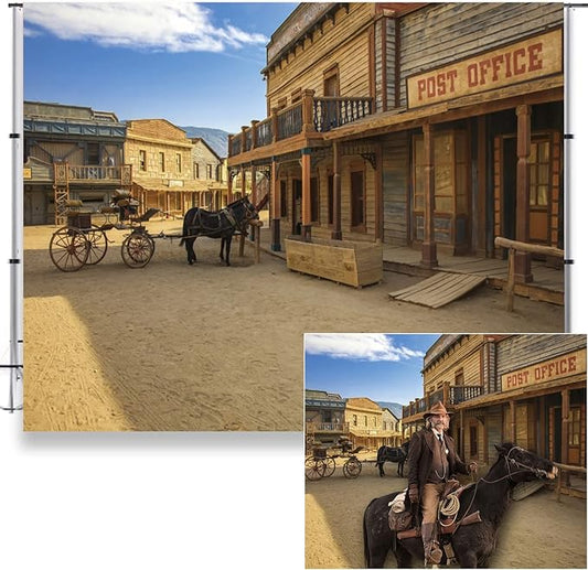 Western Backdrop for Photography 10x8ft LFEEY Vintage West Cowboy Horse West Post Office Photography Background Rustic Farm Theme Party Birthday Kids Adult Portrait Photo Backdrop Studio Props