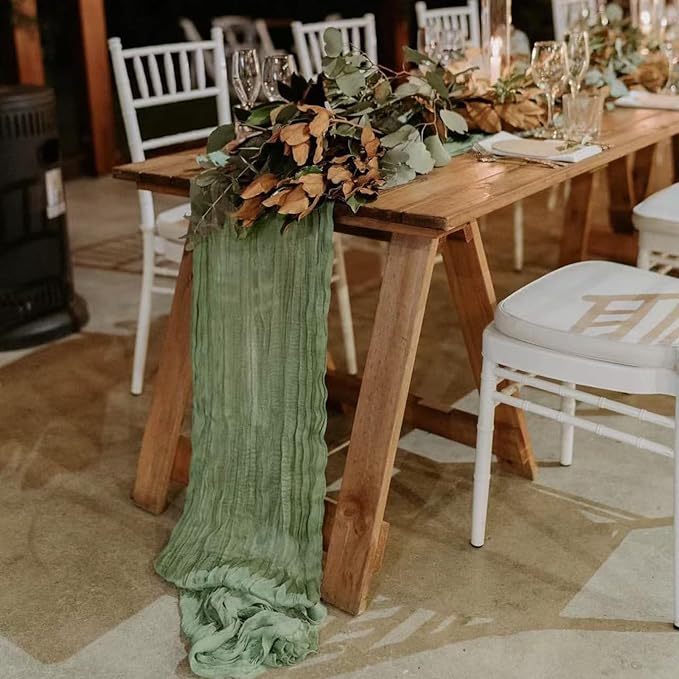 6Pack Sage Green Cheese Cloth Table Runner 10Ft Cheesecloth Table Runner Boho Gauze Table Runners Sage Green Wedding Decor for Party Bridal Shower Thanksgiving Christmas
