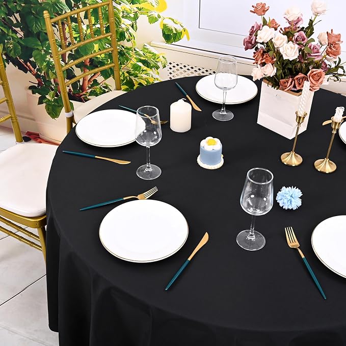 6 Pack Black Round Tablecloth 90 Inch, Black Tablecloths Waterproof Polyester Table Cloth for Round Tables, Stain and Wrinkle Resistant Washable Fabric Table Cover for Party Dining Wedding Banquet