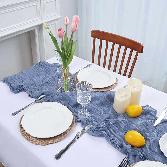 8 Pack Dusty Blue Cheesecloth Table Runner 10ft Boho Gauze 120 Inch Cheese Cloth Table Runner Rustic Sheer for Spring Holiday Baby Shower Party Décor Home Wedding Decoration