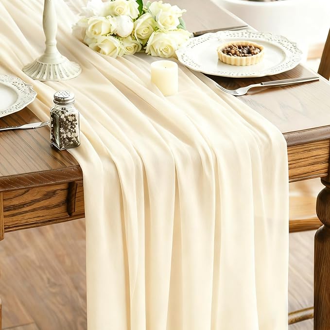 Ivory Sheer Chiffon Table Runner 35x120 Inches for Wedding Party Thanksgiving Christmas Dining Table Decor