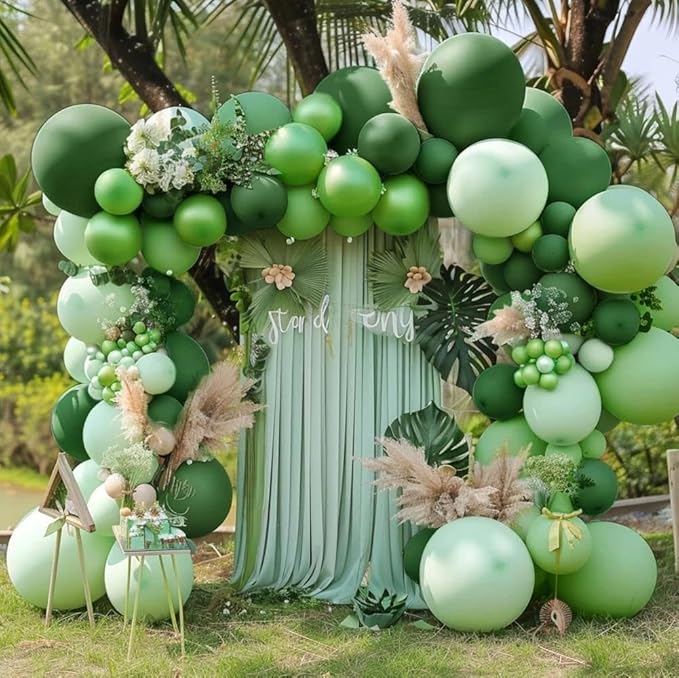 Pastel Green Balloon Garland Kit Different Sizes Double Stuffed Balloons Latex Sage Balloon Jungle Green Arch For Birthday Safari Baby Shower Gender Reveal Bridal Boho Party