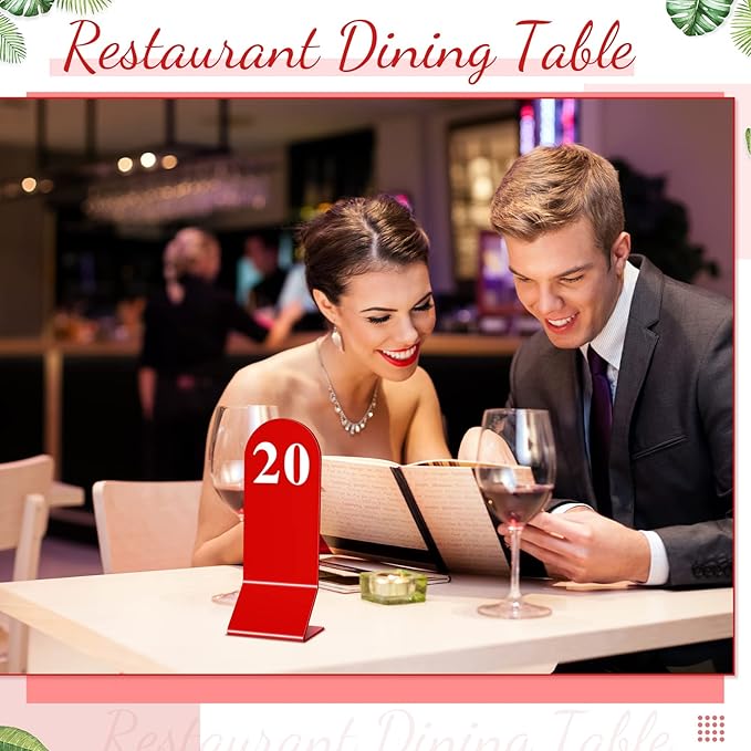 Remerry 50 Pcs Table Numbers 1-50 Acrylic Double Sided Number Cards for Restaurant Acrylic Tent Table Holders Tent Cards Wedding 2.36 x 6.3 Inch(Red)