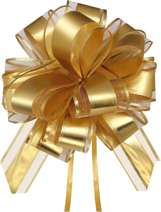 7 Pieces Large Pull Bows, 6 inche, Big Bow for Gift Wrapping, Christmas Party Birthday Gift, Wedding Baskets,Valentine's Day Decorations, Flower Decoration (Gold)