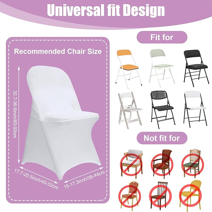 Stretch Spandex Folding Chair Covers 30 PCS, Machine Washable Durable White Chair Covers for Party, Wedding Event Dining Banquet Anti-Pilling Decorative Folding Chair Cover with Rip Resistance