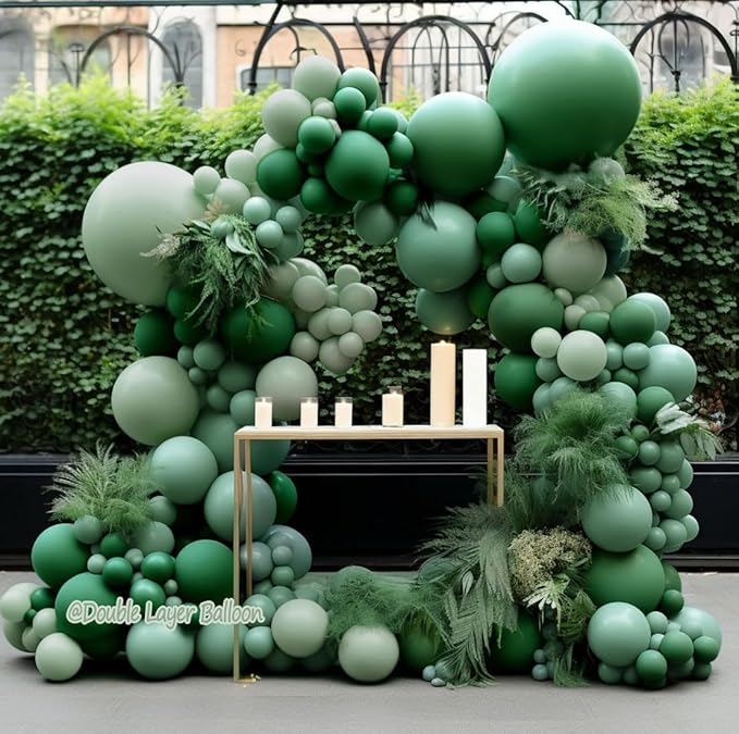 Green Balloon Arch Kit, Double Stuffed Dark Emerald Green Balloon Arch Forest Sage Olive Balloons for Baby Shower Birthday Bridal Wedding Graduation Safari Woodland Wild One Party Decor