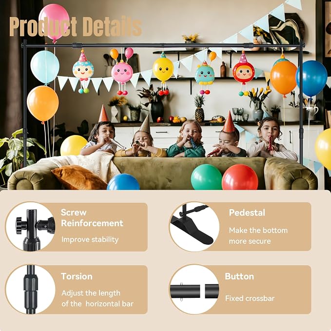 WEWLINE 10×8 ft Adjustable Backdrop Banner Stand, Metal Photo Backdrop Stand, Heavy Duty Step and Repeat Background Stand for Wedding, Party, Decoration and Trade Show