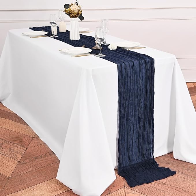 12 Pack Navy Blue Table Runners 10Ft Cheesecloth Table Runner Rustic Gauze Table Runner Romantic Long Sheer Fabric Cheese Cloth Table Runner for Wedding Party Bridal Baby Shower