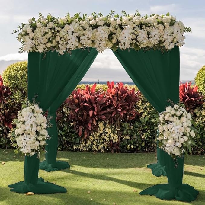 LINXTAR Wedding Arch Draping Fabric 30'' x 18FT Sheer Chiffon Arch Drape Backdrop 1 Panel Emerald Green Drape for Bridal Shower Photo Booth Church Decor Birthday Party Outdoor Decoration