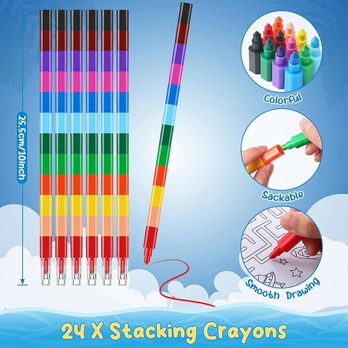 BenLouis 24 Outer Space Mini Coloring Books Kids with 24 Stacking Crayons Astronaut Party Favors Activity Books Bulk for Kids Solar System Galaxy Alien Goodie Bag Gift Stuffer Classroom Reward