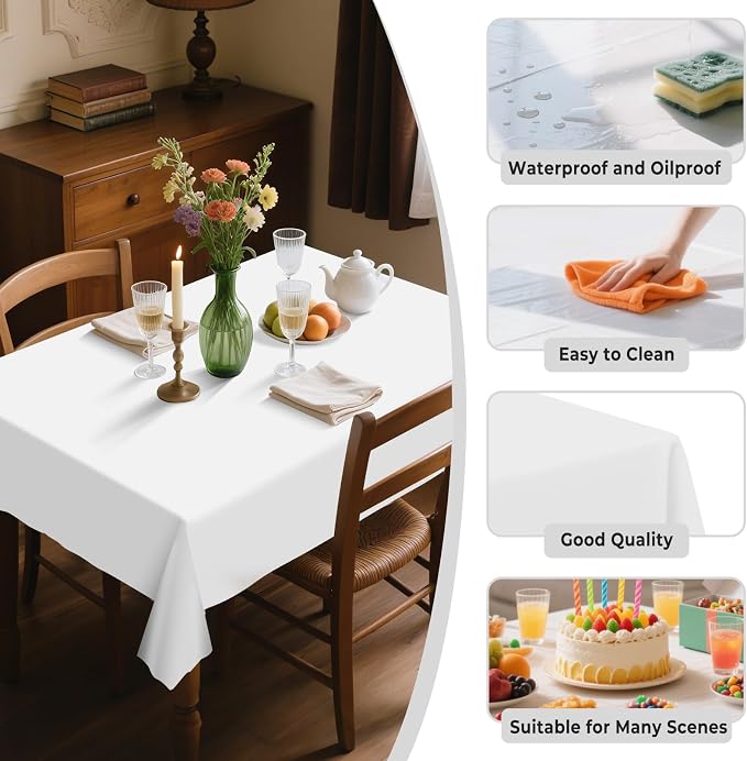 54IN X 320FT Plastic Table Cover Roll with Cutter Box, Cut to Size Plastic Table Cloths for Parties, Birthday, Disposable Tablecloth Roll for All Shape Tables (White, 54 Inch X 320 Feet)