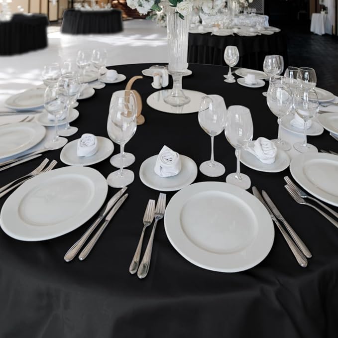 Fitable 6 Pack Black Round Tablecloths - 120 Inches in Diameter - Stain Resistant and Washable Table Clothes, Polyester Fabric Table Covers for Wedding, Party, Banquet, Formal Events
