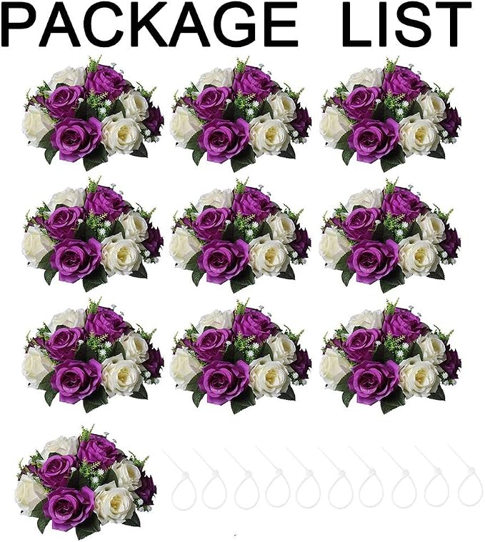 Sziqiqi Pack of 10 Fake Flowers, Silk Rose Flowers, Suit for Wedding/Party Centerpiece Road Lead Flower Rack Decorations, 10 Pieces