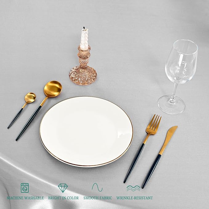 12 Pack 90 Inch Round Tablecloth, Silver Satin Fabric Table Cloth for Round Table, Wrinkle Resistant Washable Table Cover Bright Silk Table Clothes for Wedding Party Dining Table Banquet