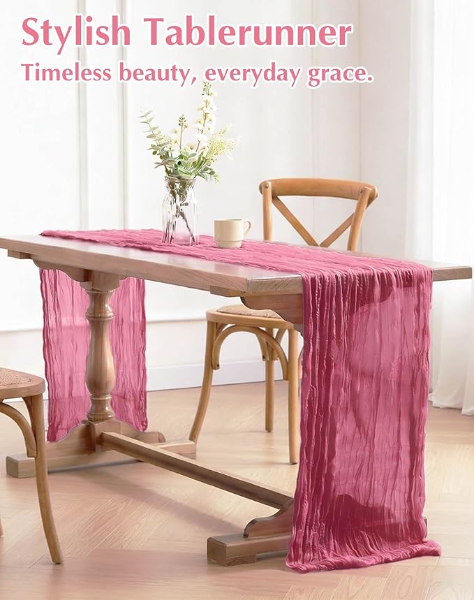 Mauve Cheesecloth Table Runner 21x120 Inch Gauze Table Runners Reusable Polyester 10ft Boho Rustic Cheese Cloth Table Runner for Wedding Party Baby Shower Birthday