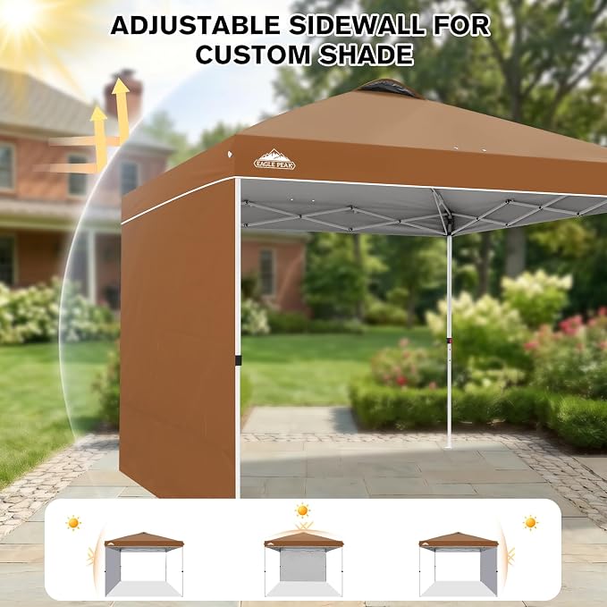 EAGLE PEAK Commercial Canopy 10x10 Pop Up Canopy Tent with 1 Sidewall, Easy Setup Heavy Duty Instant Event Shelter for Vendors & Markets, Outdoor Sun Shade, Khaki