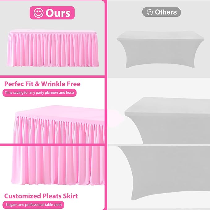 Wish Care 4 Pack Pink Rectangle Table Clothes for 6 Foot Tables, Polyester Fitted Tablecloths 6ft Stretch Table Cover for Wedding, Birthday, Parties, Trade Show, Craft Show