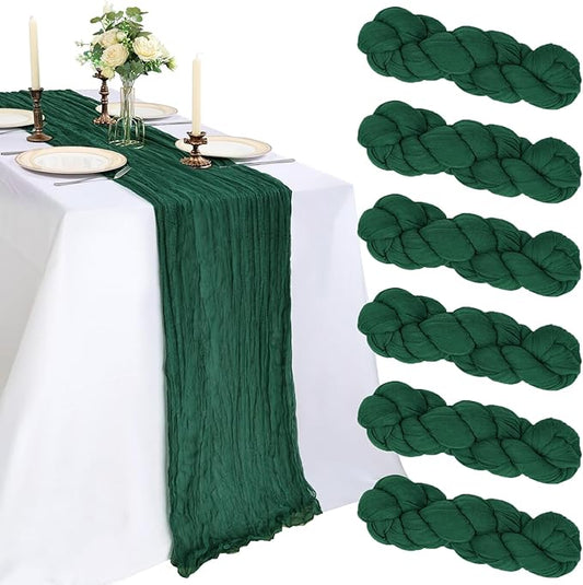 6 Pack 10FT Emerald Green Cheesecloth Table Runner 120 Inch Long Gauze Rustic Boho Spring Cheese Cloth Table Runner Sheer Fabric Decorations for Holiday Party Wedding Banquet Bridal Baby Shower Décor