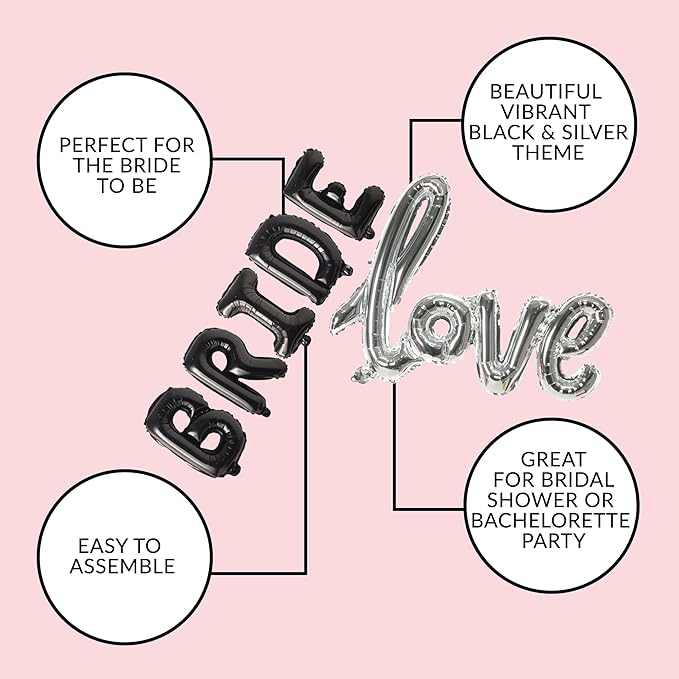 Bachelorettesy 28pc Bachelorette Party Decorations Kit for Bride to Be, Bridal Shower Decorations, Engagement Party – Balloons, Sash, Foil Backdrop Curtain (Black)