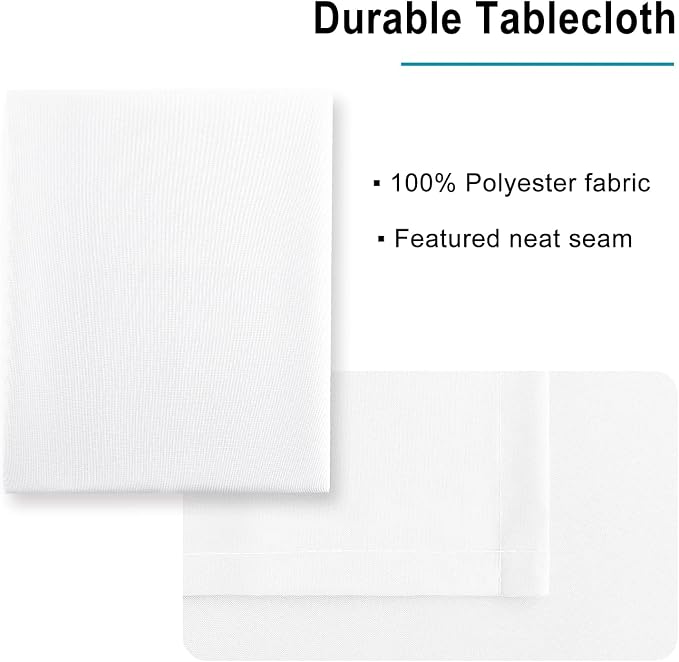 Hiasan White Square Tablecloth - Waterproof and Spillproof Washable Fabric Table Cloth for Dining Room Kitchen, 70 x 70 Inch