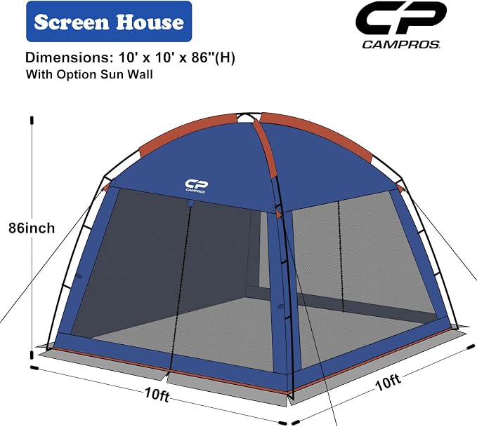 CAMPROS CP Screen House Room with 1 Pc Removal Wind/Sun Panel Canopy Tent Camping Tent Screen Shelter Gazebos for Patios Outdoor Camping Activities, 10'X10'X86in(H) - Blue