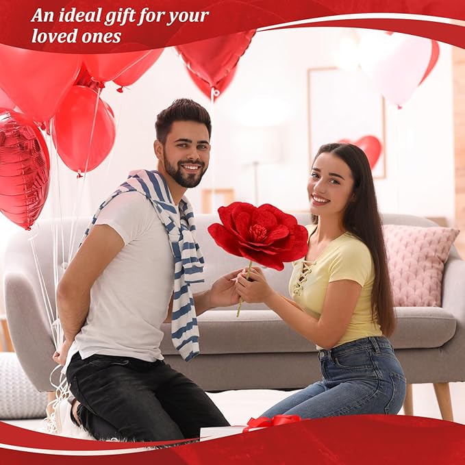 Norme 3 Pcs Giant Flowers for Decoration 12, 16, 20 Inch Large Artificial Red Velvet Rose Petals Giant Flowers Big Paper Red Peony for Wedding Arch Decoration Home Decor Anniversary Birthday