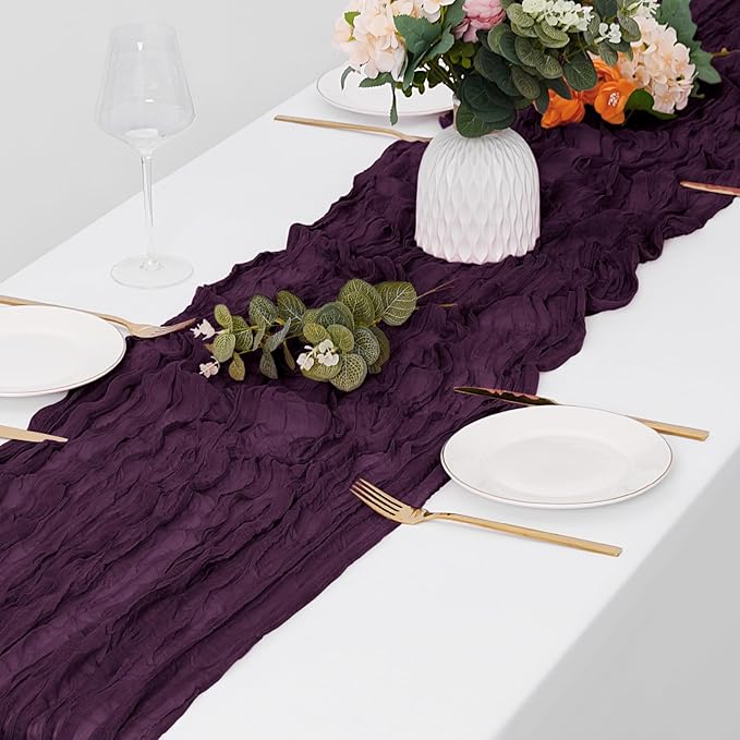 30 Pack Dark Purple Cheesecloth Table Runner 17 x 108 inch Cheese Cloth Table Runners 9ft Terracotta Table Runner Rustic Romantic Sheer Gauze Runner for Wedding Party Baby Shower Table Decoration