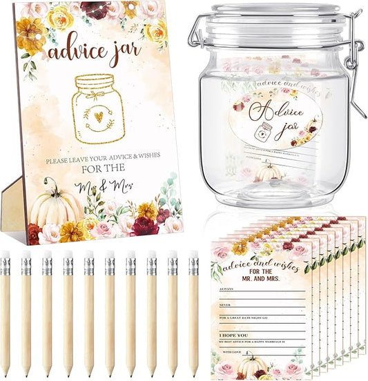 Jetec 74 Pcs Advice and Wishes for the Mr and Mrs 60 Pcs Wedding Advice Cards Advice and Wishes Jar Box Bridal Shower Advice and Wishes Cards for Bride and Groom Bridal Shower Decor(Fall in Love)