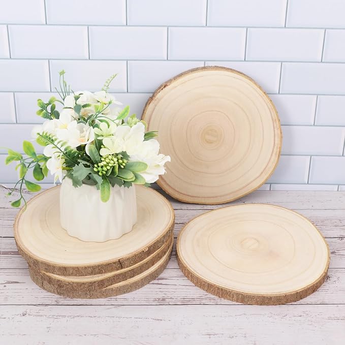 10 PCS 8-9 Inch Unfinished Wood Slices for Centerpieces, Natural Paulownia Wood Slices with Tree Bark for DIY Crafts, Centerpieces Table Decorations, Art & Decor