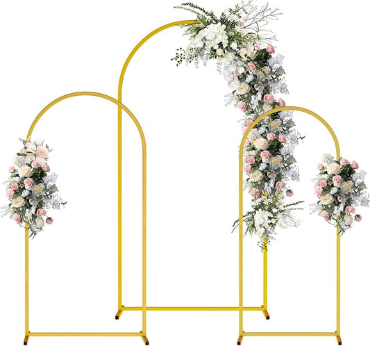 6FT 5FT 4FT Arch-Backdrop-Stand Set of 3, Wedding Arch Stand for Birthday Party Baby Shower, Flower Balloon Metal Arch Stand Frame for Graduation Anniversary Ceremony Decor, Gold