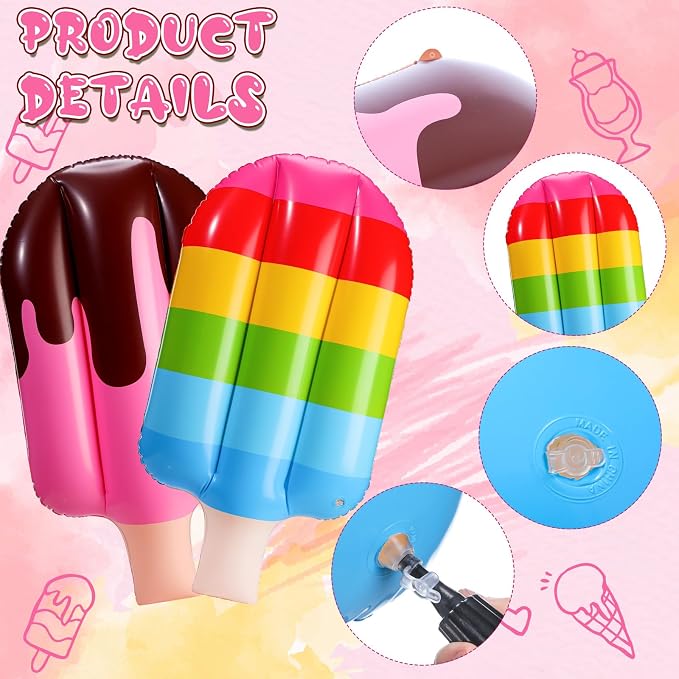 JellyArch 4 Pcs 36 Inch Inflatable Ice Cream Blow up Rainbow Ice Cream Inflatable Summer Decorations for Summer Pool Beach Birthday Party Decor