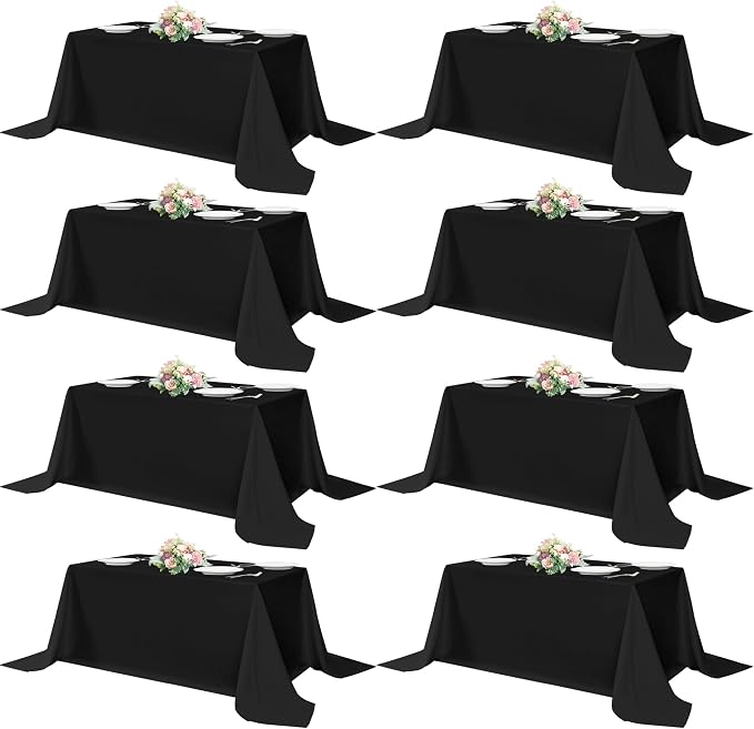 sancua Black Tablecloths for 6 Foot Rectangle Tables, 8 Pack 90x132 Inch Rectangular - Washable Polyester Fabric Table Cloth, Reusable Table Covers for Wedding Party, Birthday, Banquet Reception
