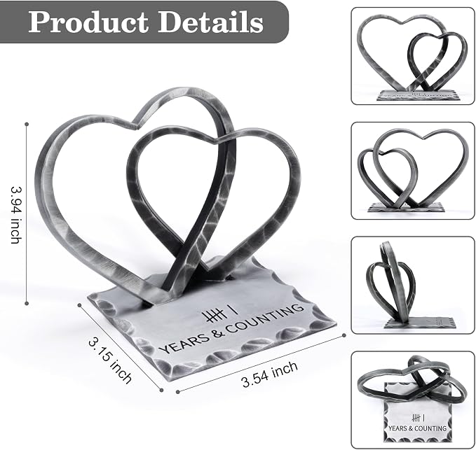 Vastsea 6 Year Anniversary Iron Gifts for Him Her - 6th Anniversary Wedding Handcrafted Hearts Sculpture for Couple Wife Husband, with Card & Gift Box