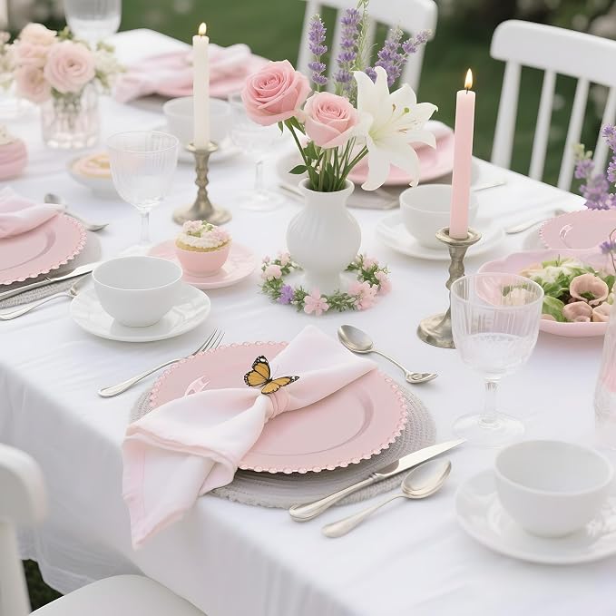 U-QE 60PCS Pink Plastic Plates - Heavy Duty Beaded Pink Disposable Plates for Mothers Day, Party, Baby Shower, Wedding - Serving 30 Guests Include 30PCS 10inch Dinner Plate & 30PCS 7inch Dessert Plate