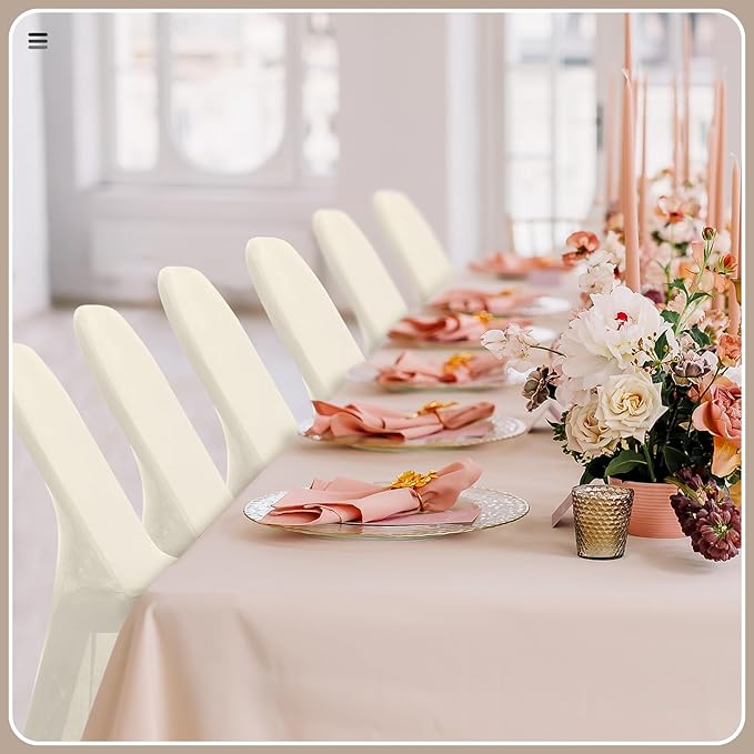 Newwiee 50 Pcs Spandex Chair Covers Bulk - Stretch Folding Flat Front Fitted Universal Chair Protector Pack Removable Washable for Wedding Party Dining Banquet Event (Beige)