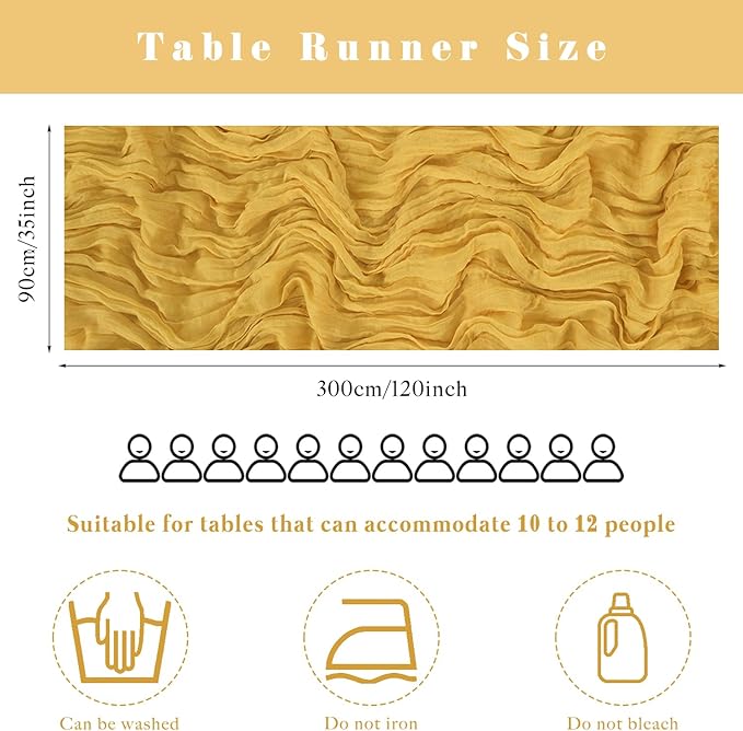 Mustard 35 x 120 Inches Long Cheesecloth Table Runner 10FT Runner for Tables Gauze Fabric Boho Table Runner Decoration Rustic Sheer Runner for Wedding Baby Shower Birthday Party (Mustard)
