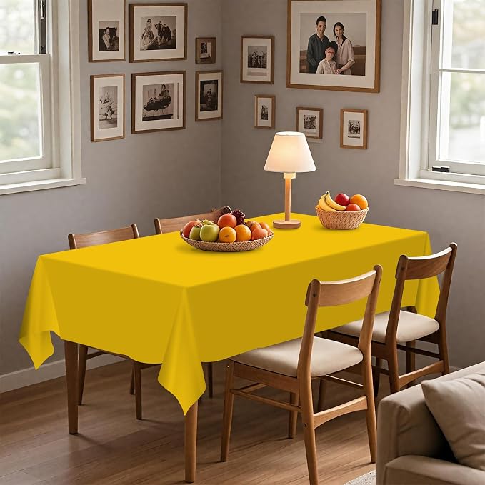 54IN X 160FT Plastic Table Cover Roll with Cutter Box, Cut to Size Plastic Table Cloths for Parties, Birthday, Disposable Tablecloth Roll for All Shape Tables (Yellow, 54 Inch X 160 Feet)