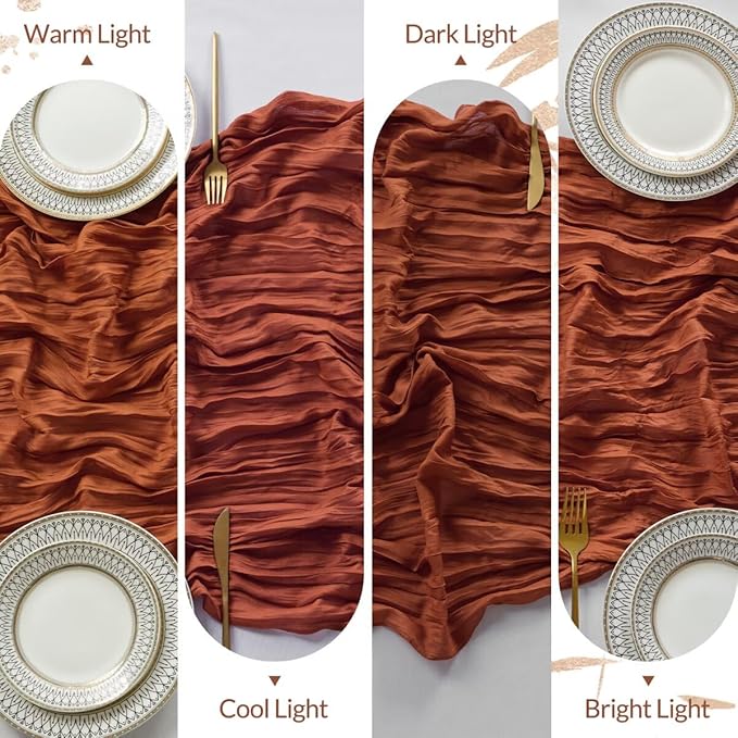 12 Pack Terracotta Cheesecloth Table Runner 35"×120" Gauze Fabric Table Runner Rustic Sheer Runner for Wedding Birthday Baby Shower Party Table Decoration Terracotta 6 Pack