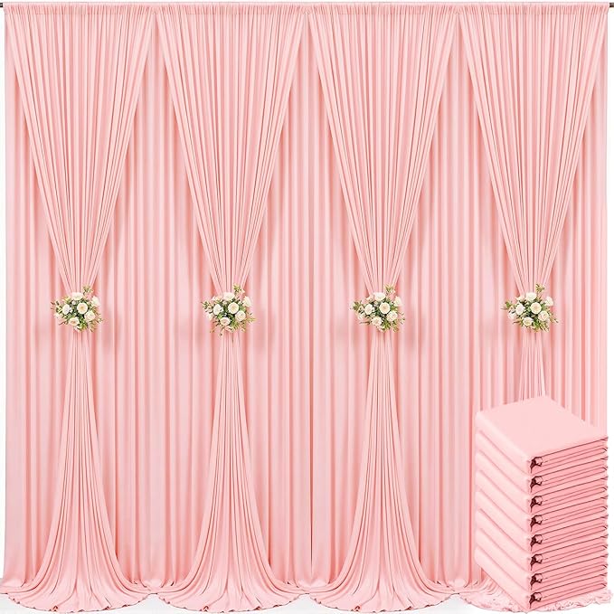 8 Panels Blush Pink Backdrop Curtain for Parties Pink Wrinkle Free 40ft x 10ft Backdrop Drapes for Baby Shower Wedding Birthday Photo Gender Reveal Photography Polyester Fabric Background Decoration