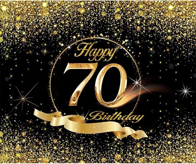 70th Birthday Backdrop Banner 8x6ft Men Black Gold 70th Birthday Decoration Background Men Women Bday Party Celebration Photos Cheers to 70 Years Old Party Backdrop