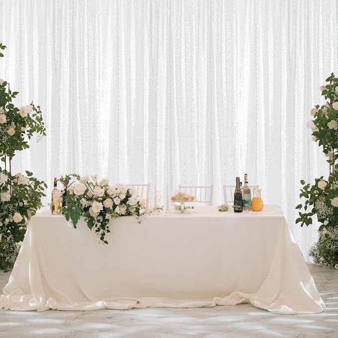 Sugargirl White Sequin Backdrop Curtain 4FTx8FT Glitter White Background Drapes Sparkle Photography Backdrop for Party Wedding Birthday Wall Decoration(1 Panel)