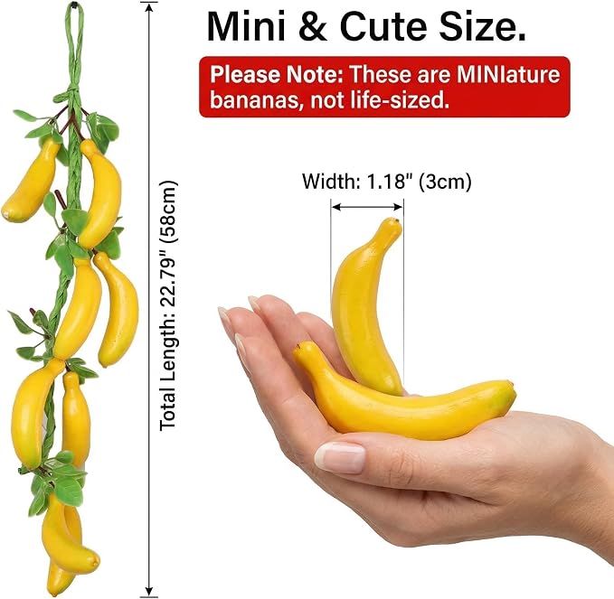 Veemoon 2pcs Artificial Small Hanging Bananas Bunch, Farmhouse Wall Fake Fruit Decoration Artificial Bananas String Lifelike Foam Tropical Fruit Ornament for Home Shop Window Display Props, 23.19"