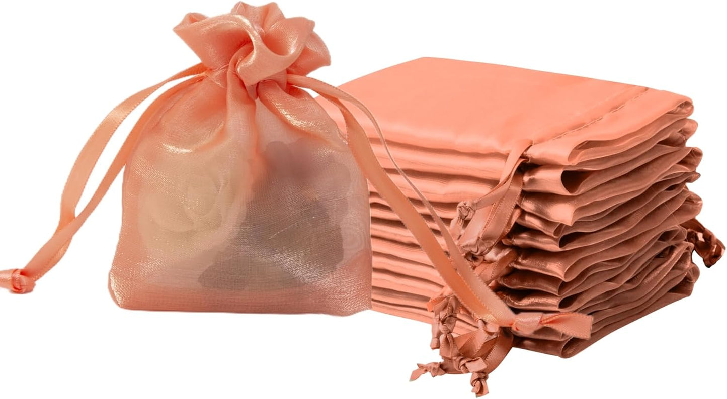 20 Pcs Orange Small Organza Bags 3X4 inch for Wedding Favors with Drawstring, Mini Mesh Gift Bags Jewelry Pouch for Candy Bridal Shower Party Favor Baby Shower Christmas