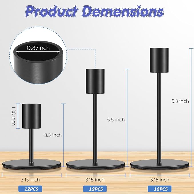 Sieral Candle Holders Bulk Taper Candlesticks Holders Set Modern Decorative Metal Candelabras for Wedding Anniversary Home Dining Table Centerpiece Xmas Party Decor(Matte Black,36 Pcs)