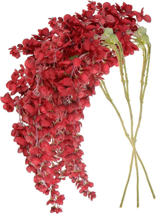 M METERXITY 3-Pack 3.18Feet Red Silk Wisteria Hanging Flowers, 6 Branches Artificial Wisteria Flowers, Fake Wisteria for Wedding Decor, Party, Floor Vase, Balcony, Wall Decoration