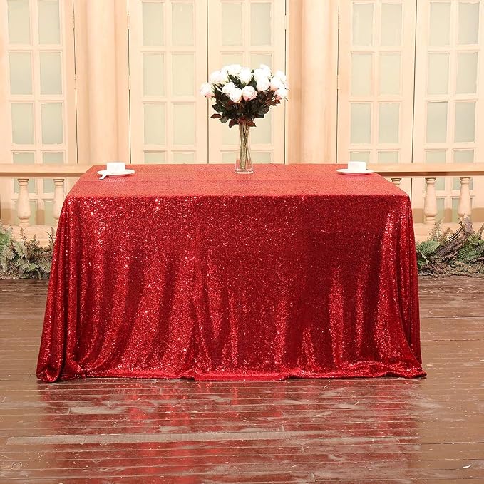 Juya Delight 60" x 102" Red Rectangle Sequin Tablecloth for Party Dinner Banquet Festival Wedding Anniversary Exhibition Dessert Table