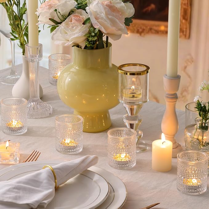 30 Pcs Clear Votive Candle Holders, Votive Candle Holders with Polka Dot Embossed for Table Centerpiece, Tealight Candle Holder for Weddings, Home Decor, Baby Shower, Special Occasions